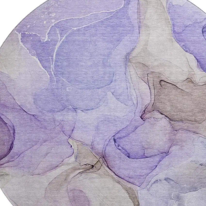 8' Purple And Gray Abstract Washable Round Rug With UV Protection Photo 3