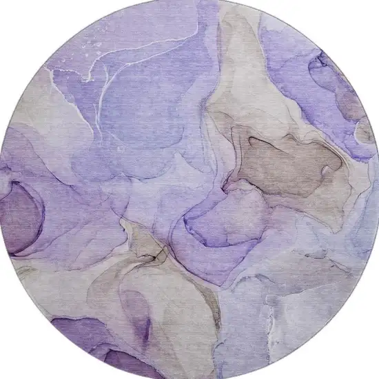 8' Purple And Gray Abstract Washable Round Rug With UV Protection Photo 4