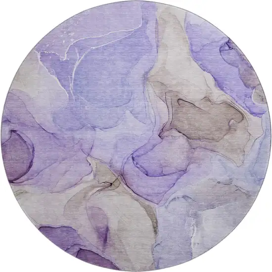 8' Purple And Gray Abstract Washable Round Rug With UV Protection Photo 2