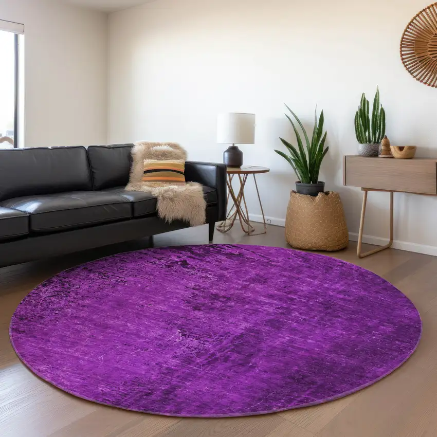 8' Purple And Gray Abstract Washable Round Rug With UV Protection Photo 5