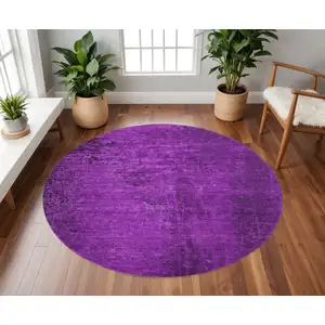 Photo of 8' Purple And Gray Abstract Washable Round Rug With UV Protection