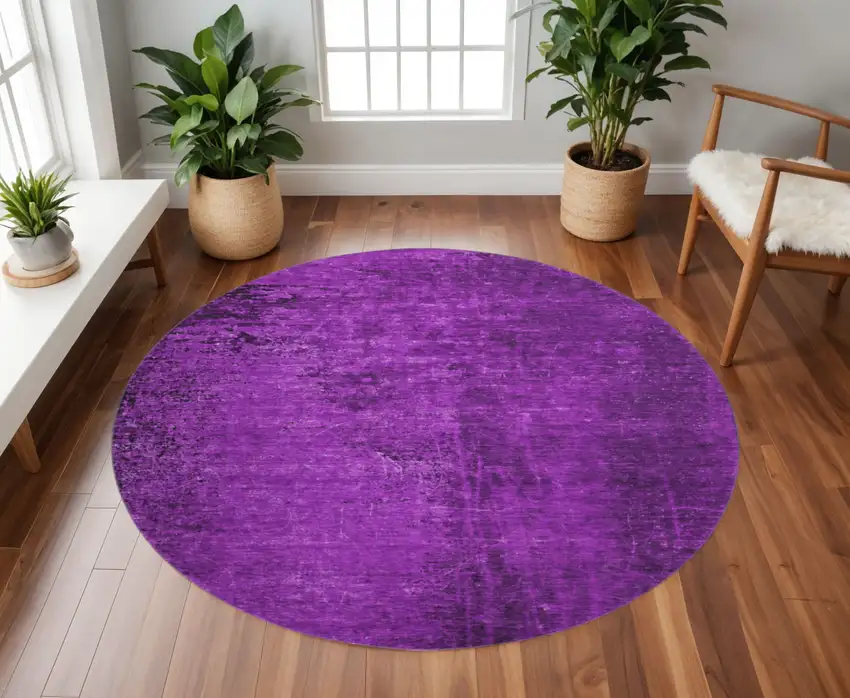 8' Purple And Gray Abstract Washable Round Rug With UV Protection Photo 2