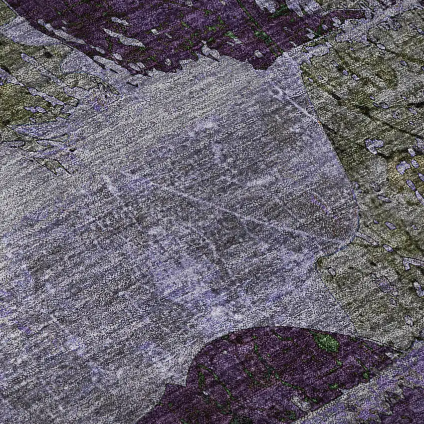 8' Purple And Gray Abstract Washable Round Rug With UV Protection Photo 9