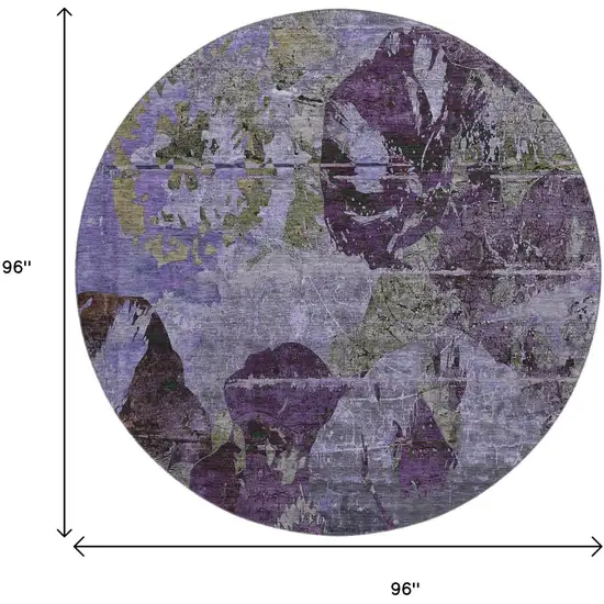 8' Purple And Gray Abstract Washable Round Rug With UV Protection Photo 3