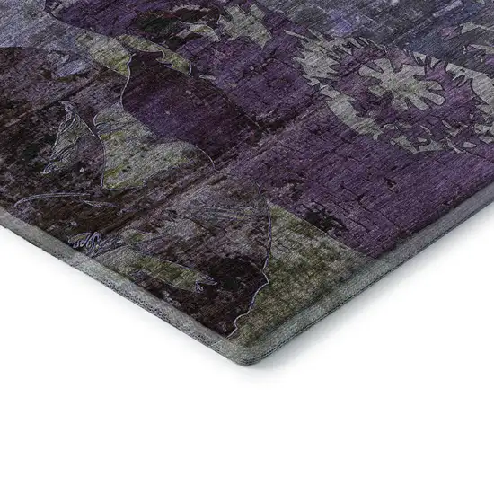 8' Purple And Gray Abstract Washable Round Rug With UV Protection Photo 7
