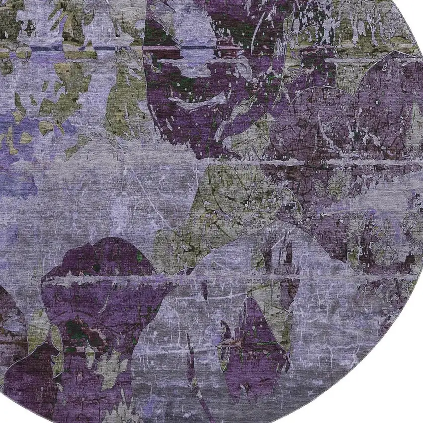 8' Purple And Gray Abstract Washable Round Rug With UV Protection Photo 3
