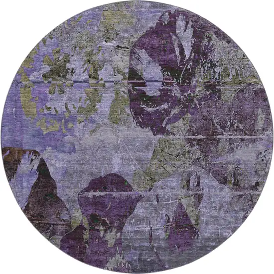 8' Purple And Gray Abstract Washable Round Rug With UV Protection Photo 1