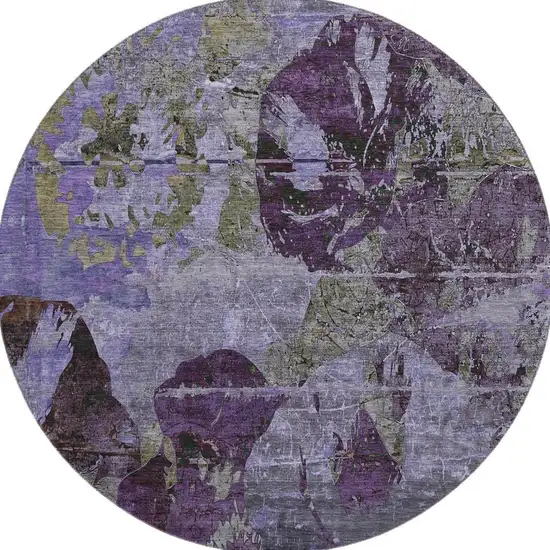 8' Purple And Gray Abstract Washable Round Rug With UV Protection Photo 4