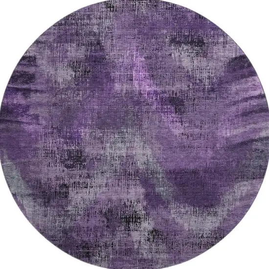 8' Purple And Gray Abstract Washable Round Rug With UV Protection Photo 3
