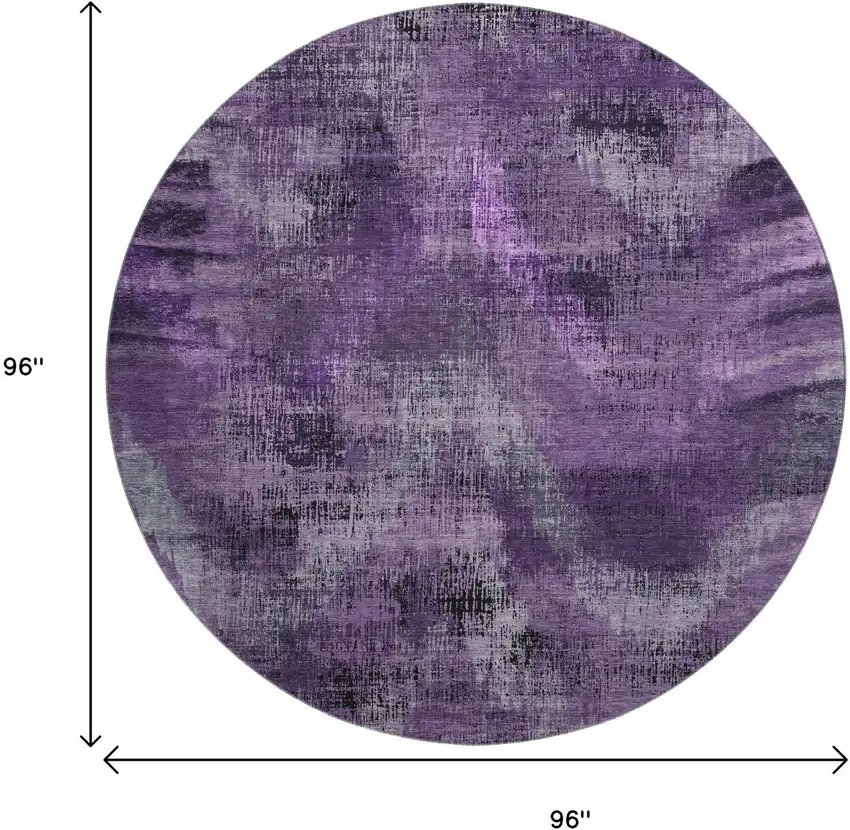 8' Purple And Gray Abstract Washable Round Rug With UV Protection Photo 3