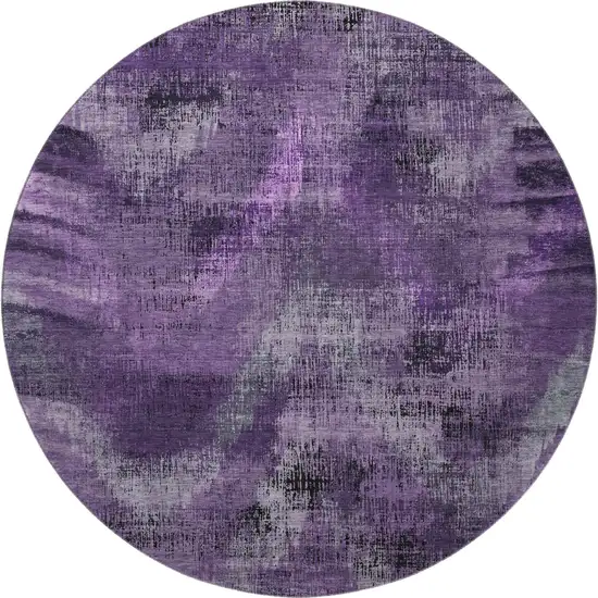 8' Purple And Gray Abstract Washable Round Rug With UV Protection Photo 4