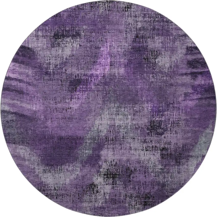8' Purple And Gray Abstract Washable Round Rug With UV Protection Photo 4