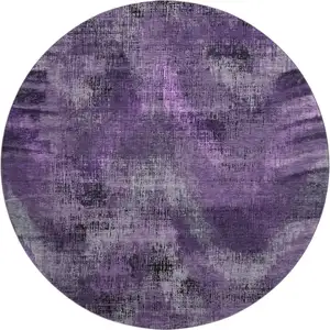 Photo of 8' Purple And Gray Abstract Washable Round Rug With UV Protection