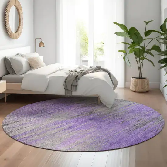8' Purple And Gray Abstract Washable Round Rug With UV Protection Photo 5