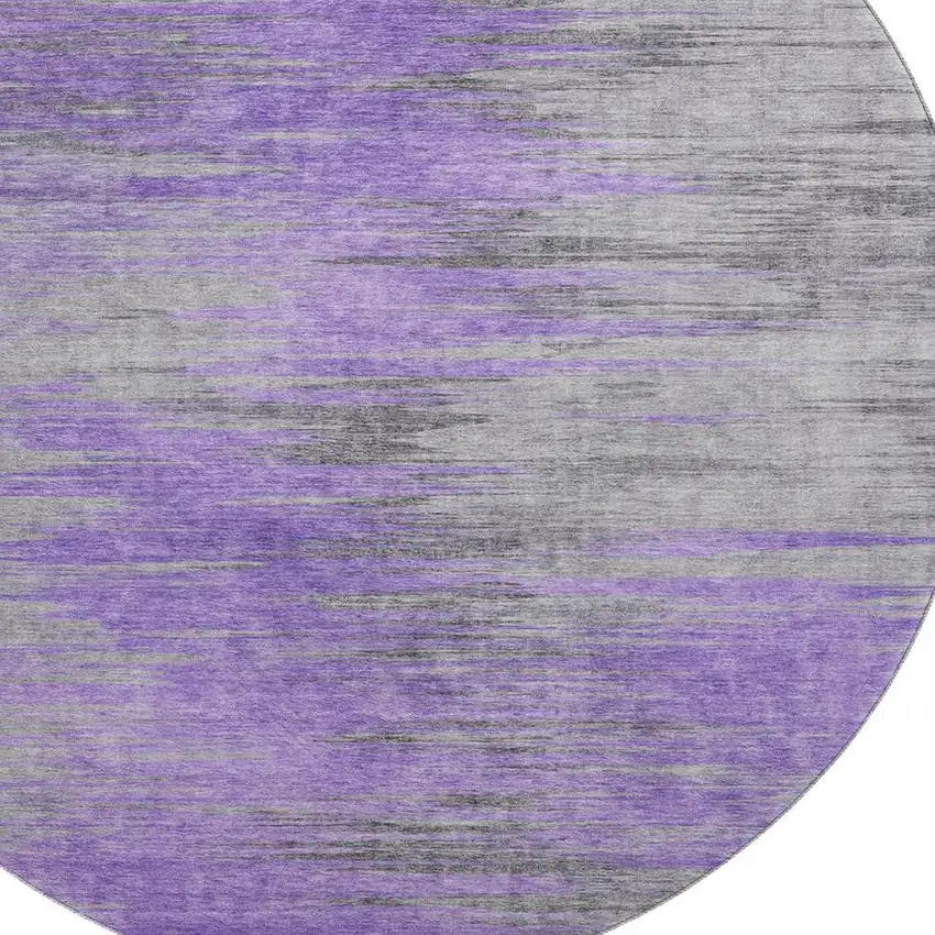 8' Purple And Gray Abstract Washable Round Rug With UV Protection Photo 3
