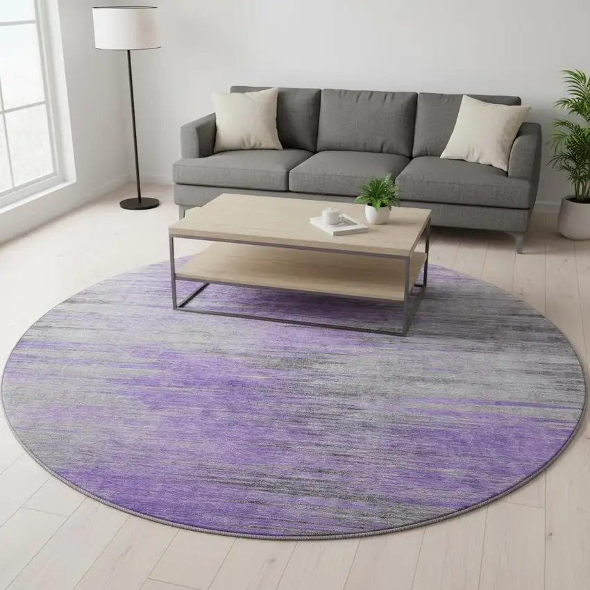 8' Purple And Gray Abstract Washable Round Rug With UV Protection Photo 2