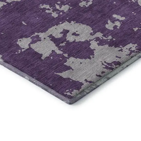 8' Purple And Gray Abstract Washable Round Rug With UV Protection Photo 7