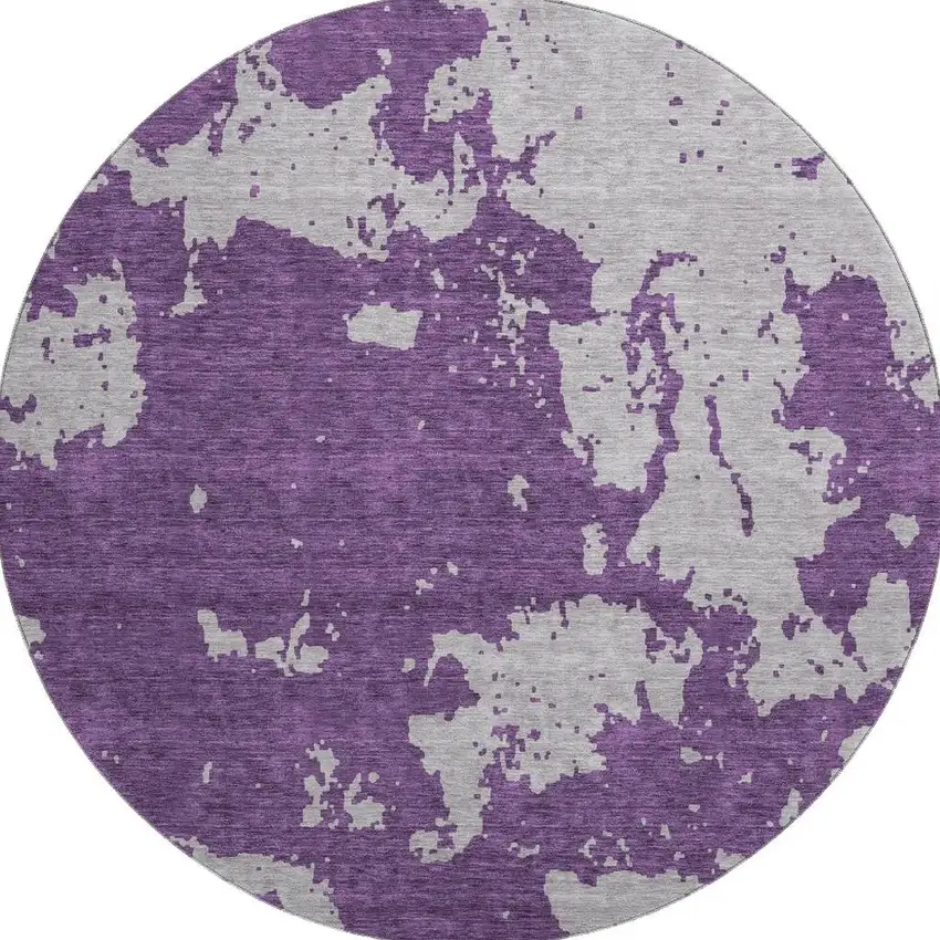 8' Purple And Gray Abstract Washable Round Rug With UV Protection Photo 3