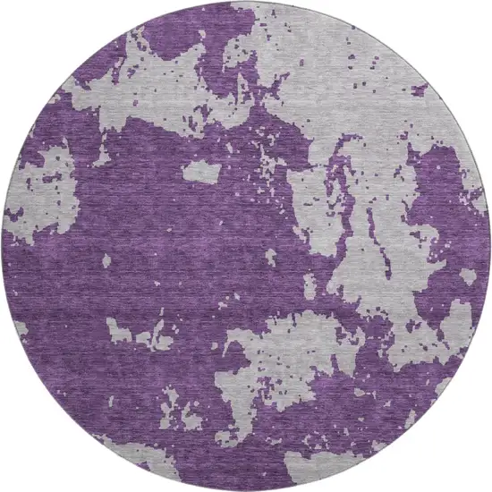 8' Purple And Gray Abstract Washable Round Rug With UV Protection Photo 1