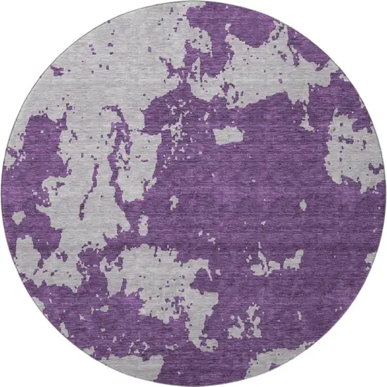 8' Purple And Gray Abstract Washable Round Rug With UV Protection Photo 4
