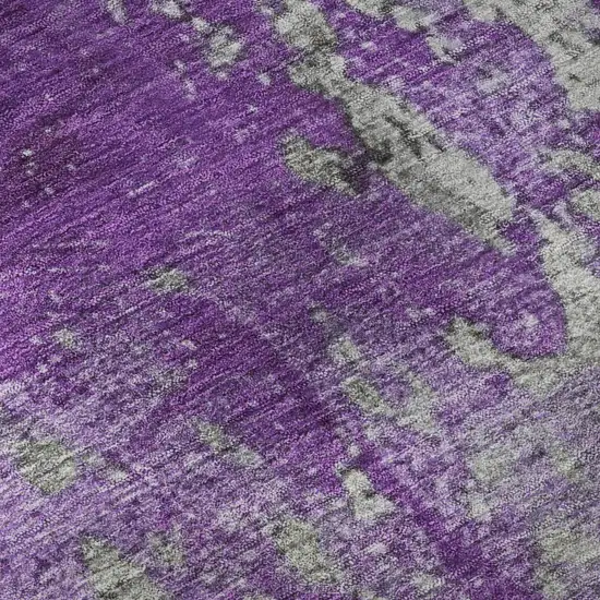 8' Purple And Gray Abstract Washable Round Rug With UV Protection Photo 8