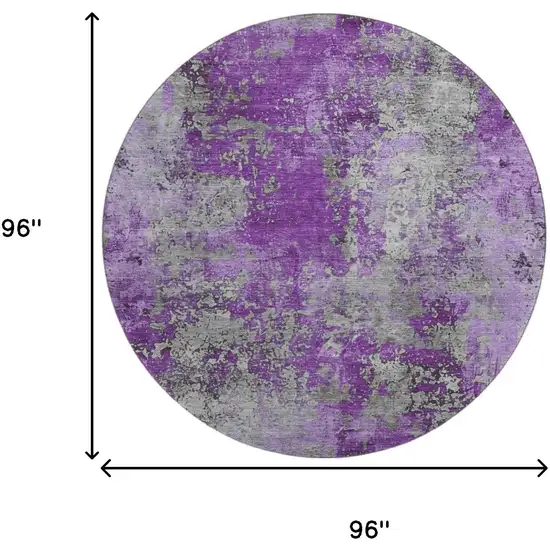 8' Purple And Gray Abstract Washable Round Rug With UV Protection Photo 9