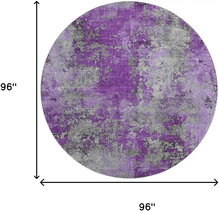 8' Purple And Gray Abstract Washable Round Rug With UV Protection Photo 9