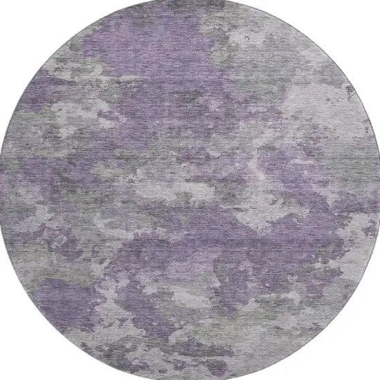8' Purple And Gray Abstract Washable Round Rug With UV Protection Photo 4