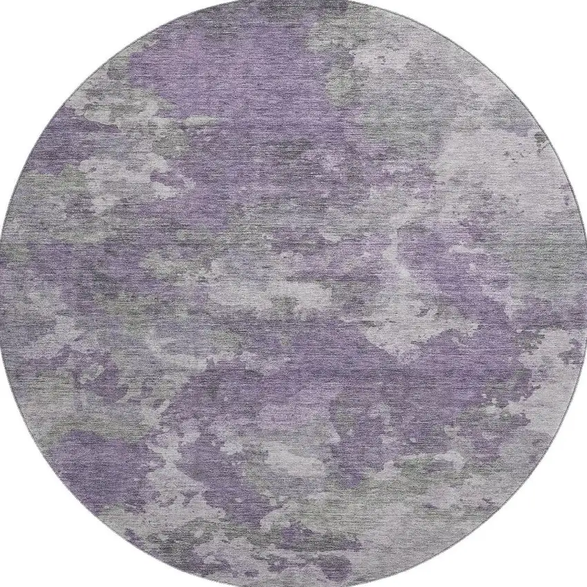 8' Purple And Gray Abstract Washable Round Rug With UV Protection Photo 4