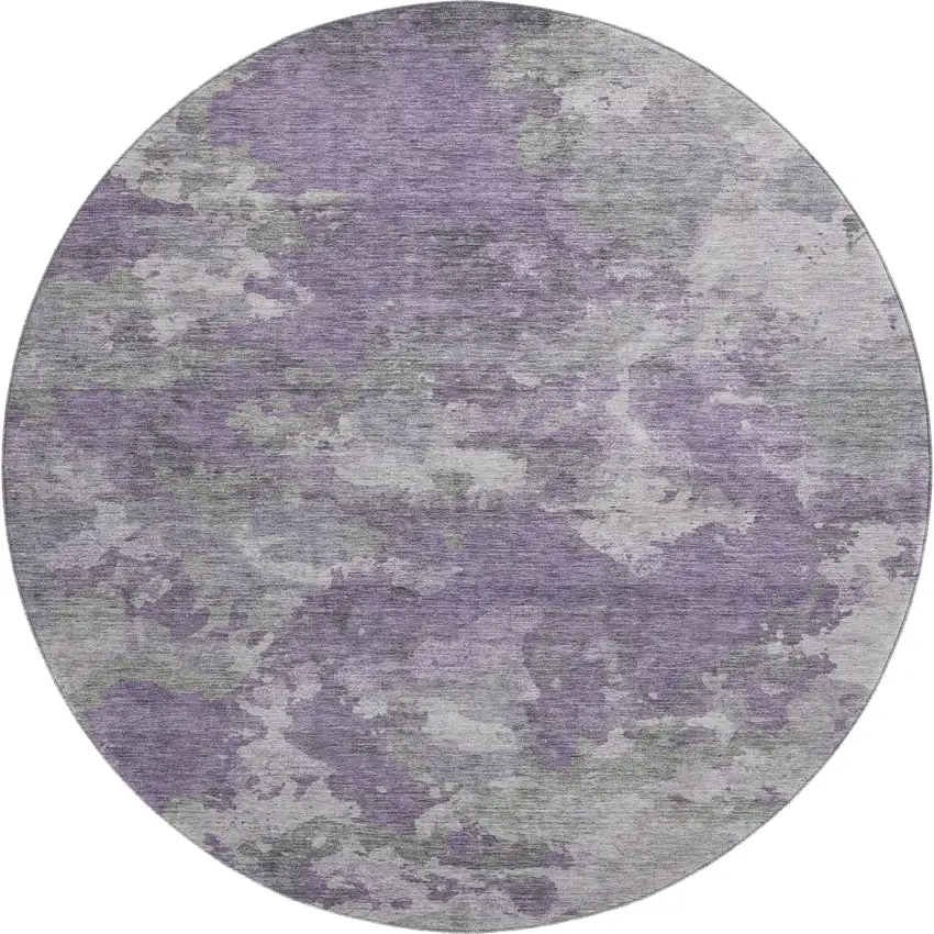 8' Purple And Gray Abstract Washable Round Rug With UV Protection Photo 1