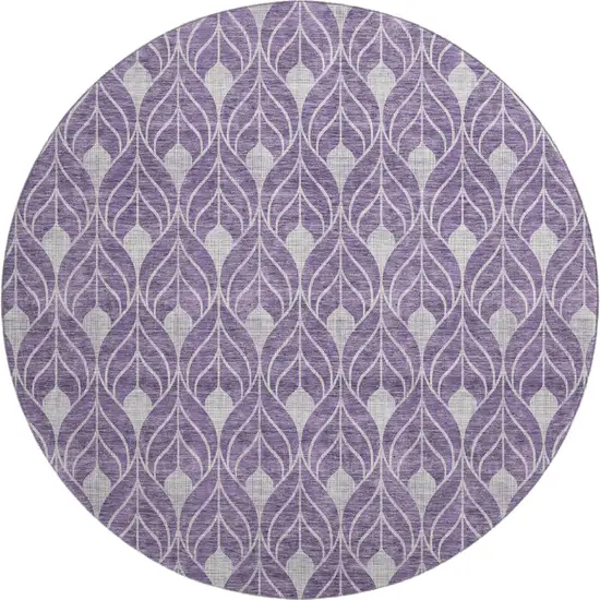 8' Purple And Gray Geometric Washable Round Rug With UV Protection Photo 1