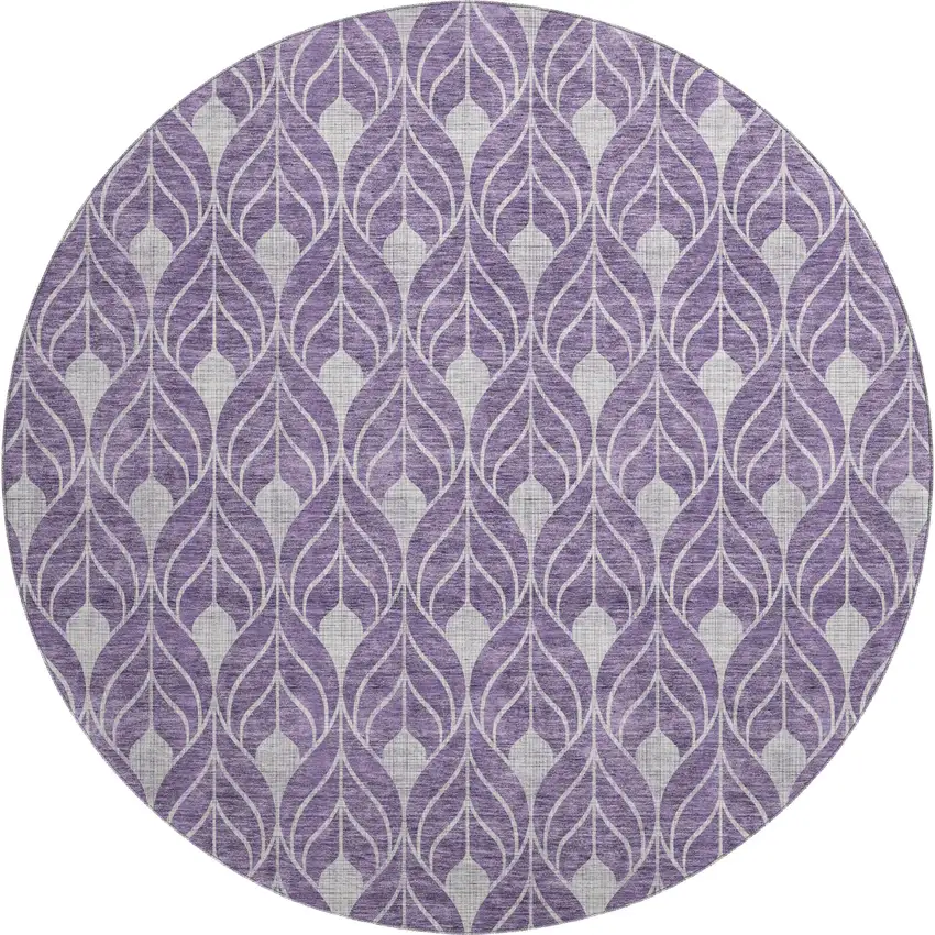 8' Purple And Gray Geometric Washable Round Rug With UV Protection Photo 1