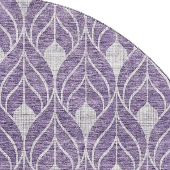 8' Purple And Gray Geometric Washable Round Rug With UV Protection Photo 2