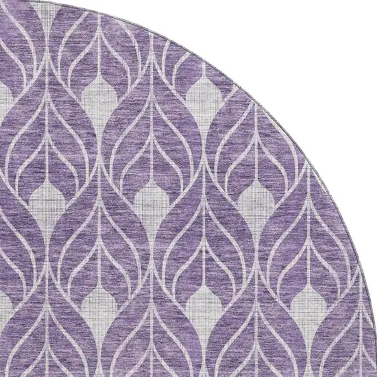 8' Purple And Gray Geometric Washable Round Rug With UV Protection Photo 3