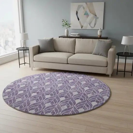 8' Purple And Gray Geometric Washable Round Rug With UV Protection Photo 2