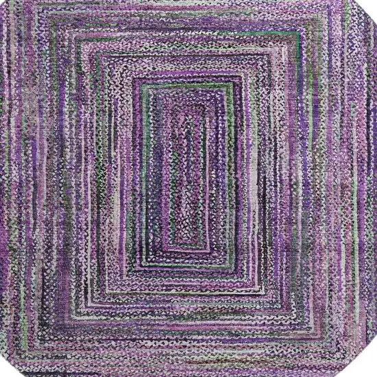 8' Purple And Gray Geometric Washable Round Rug With UV Protection Photo 2
