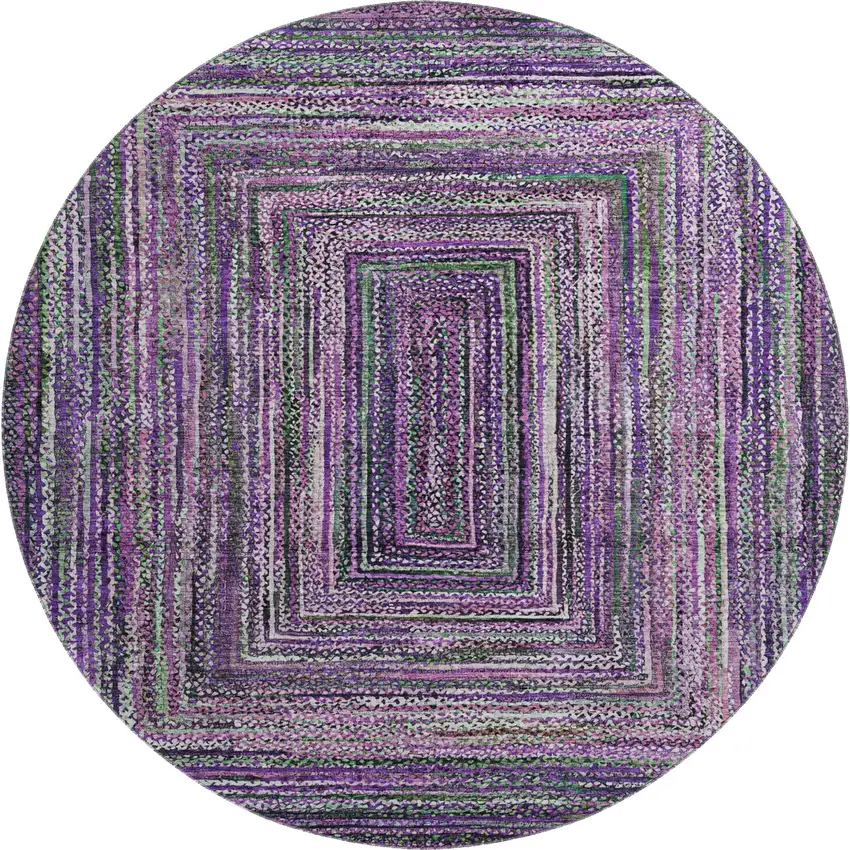 8' Purple And Gray Geometric Washable Round Rug With UV Protection Photo 1