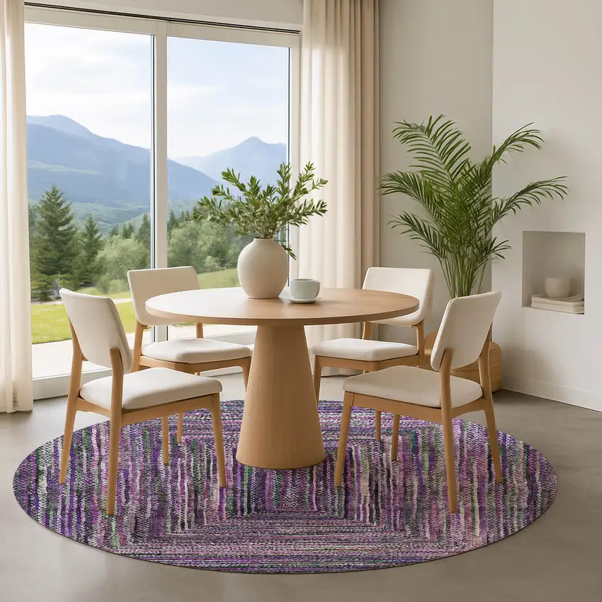 8' Purple And Gray Geometric Washable Round Rug With UV Protection Photo 4