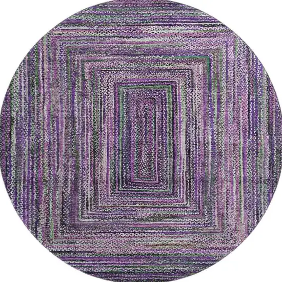 8' Purple And Gray Geometric Washable Round Rug With UV Protection Photo 3