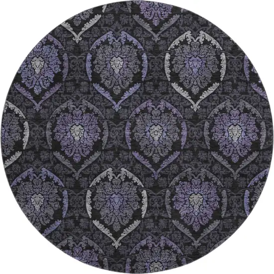 8' Purple And Gray Medallion Washable Round Rug With UV Protection Photo 1