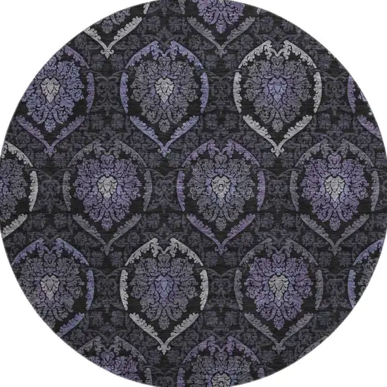 8' Purple And Gray Medallion Washable Round Rug With UV Protection Photo 4