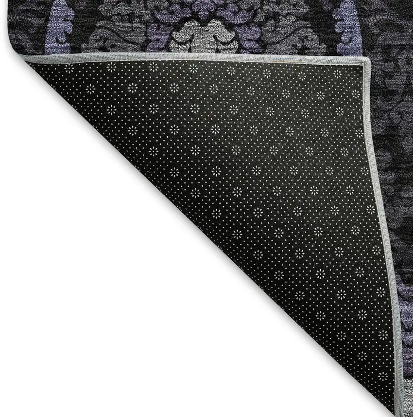 8' Purple And Gray Medallion Washable Round Rug With UV Protection Photo 6