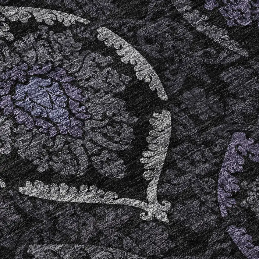 8' Purple And Gray Medallion Washable Round Rug With UV Protection Photo 9