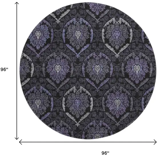 8' Purple And Gray Medallion Washable Round Rug With UV Protection Photo 3