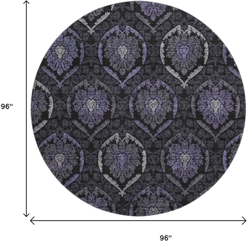 8' Purple And Gray Medallion Washable Round Rug With UV Protection Photo 3