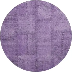 Photo of 8' Purple And Gray Patchwork Washable Round Rug With UV Protection