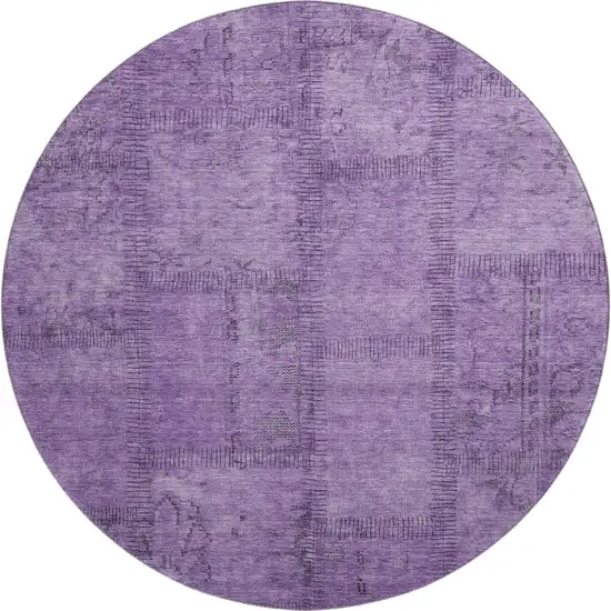 8' Purple And Gray Patchwork Washable Round Rug With UV Protection Photo 1