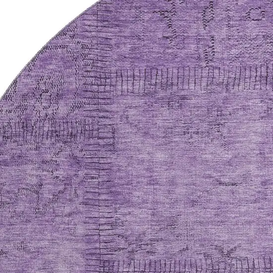 8' Purple And Gray Patchwork Washable Round Rug With UV Protection Photo 3