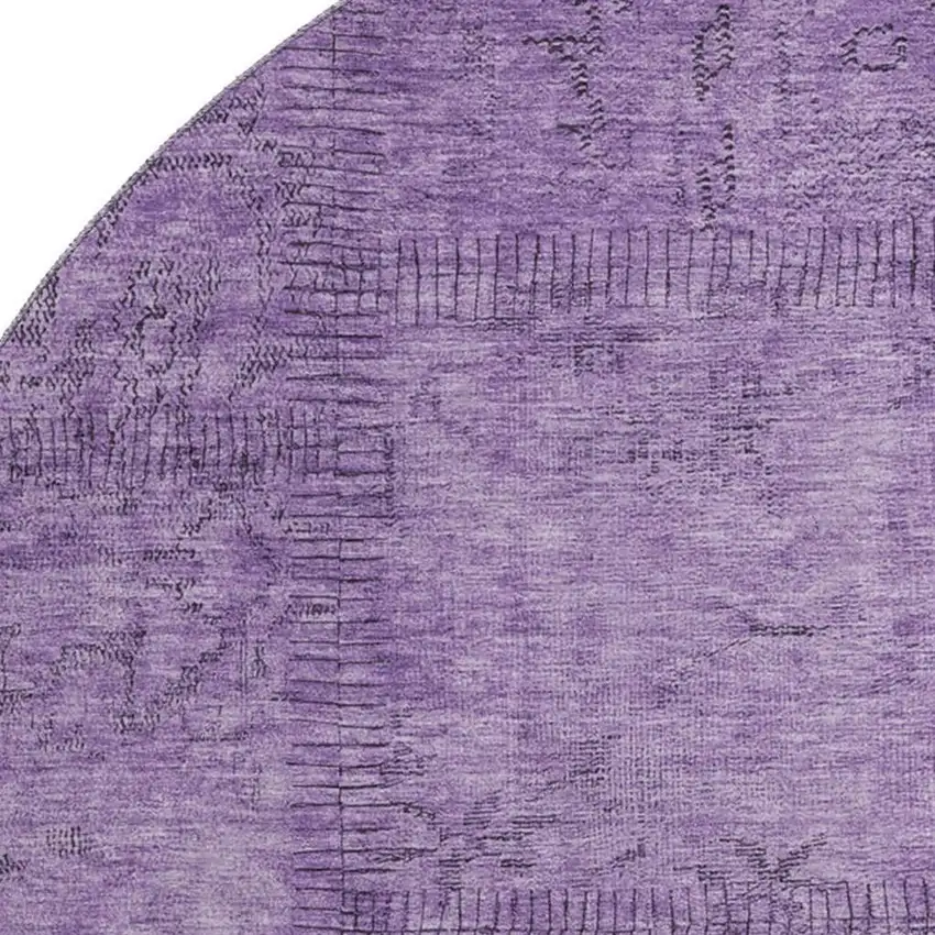 8' Purple And Gray Patchwork Washable Round Rug With UV Protection Photo 3