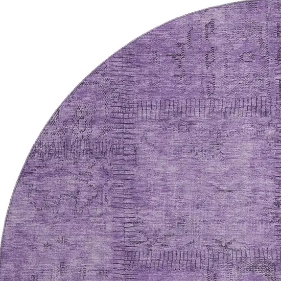 8' Purple And Gray Patchwork Washable Round Rug With UV Protection Photo 4